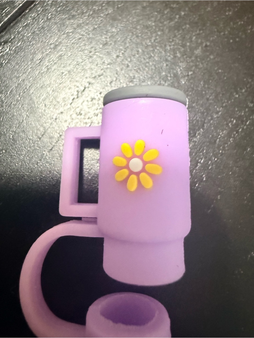 Purple Silicone Travel Straw Topper with Daisy Accent